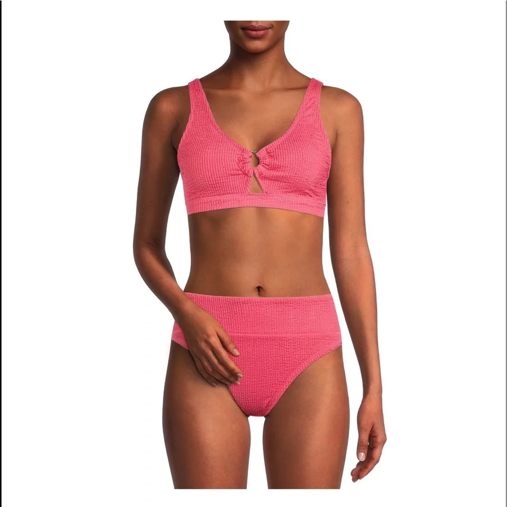 🆕 Women’s Plus Rose Dust Crinkle Texture Bikini Swim Bottom Size 1X